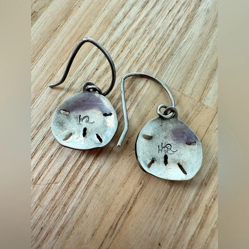 Solid silver sand dollar beach earrings on hooks
